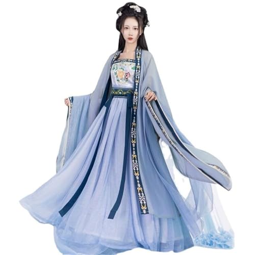 IUERVPS Traditionelles chinesisches Tan-Dynastie-Kostüm mit besticktem langärmeligem Kleid und Rock for Damen(Blue,M) von IUERVPS