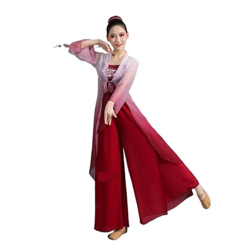IUERVPS Traditionelles chinesisches Tanzkostüm, Farbverlauf, Hanfu-Oberteile + Hosen-Set, Retro-Bühnenkleid, alter Volkstanzanzug(XXL) von IUERVPS