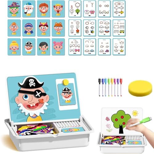 Magnetic Puzzles Face Dress Up Travel Game Double Side Educational Learning & Creative Toy, Double-Sided Board + 12 Cards, Multifunctional Puzzles Kits, Enhances Creativity and Learning(Style f) von IUIUI