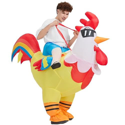 IUTOYYE Aufblasbare Huhn Kostüm Blow Up Hahn Kostüm Lustiges Reiten Hahn Party Halloween Karneval Cosplay für Herren Damen von IUTOYYE