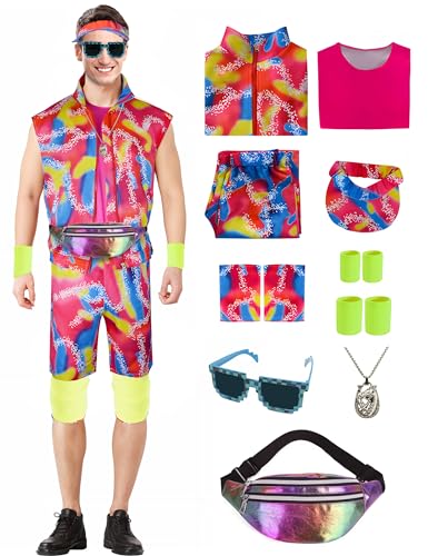 IUTOYYE Herren 80er Jahre Trainingsanzug Strand Hawaiian Beach Party Kostüm Retro Style Disco Outfit Halloween Karneval Cosplay kleidung (Rosa, L) von IUTOYYE