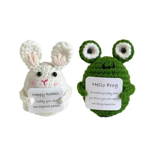 IUYQY Mini Funny Positive Rabbit & Frog, Funny Easter Crochet Doll Gifts, 7.6 cm Knitted & Wool Doll Up For Cheer Party Gifts Deco von IUYQY