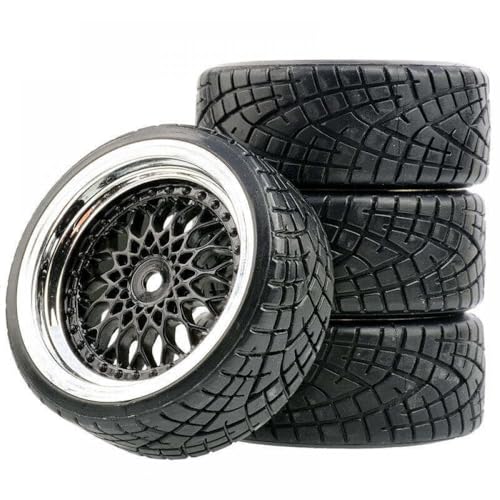 IVLAZLRG 1/10 RC -Auto -Driftreifen mit 9 -mm -Versatzkompatibel mit verschiedenen Modellen(Black Silver 4pcs) von IVLAZLRG