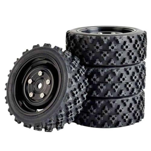 IVLAZLRG 1/10 RC Rally Car Wheel und Reifenset kompatibel mit TT01 TT02 TT01E XV01 DF03(Black 4pcs) von IVLAZLRG