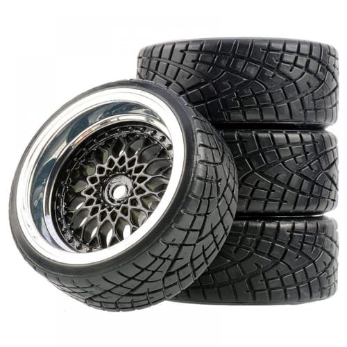 IVLAZLRG 1/10 Skala RC Onroad Drift Car Wheel und Reifenset kompatibel mit FW06 D4 D5 TT02(Black Offset 6mm 4pc) von IVLAZLRG
