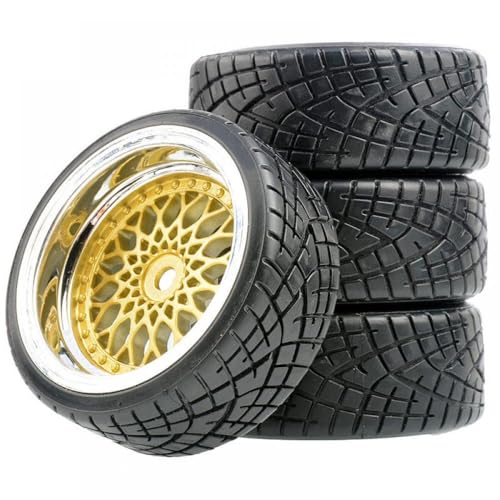 IVLAZLRG 1/10 Skala RC Onroad Drift Car Wheel und Reifenset kompatibel mit FW06 D4 D5 TT02(Gold Offset 6mm 4pcs) von IVLAZLRG