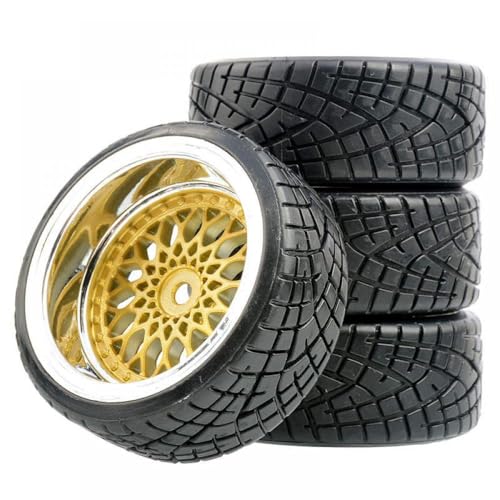 IVLAZLRG 1/10 Skala RC Onroad Drift Car Wheel und Reifenset kompatibel mit FW06 D4 D5 TT02(Gold Offset 9mm 4pcs) von IVLAZLRG