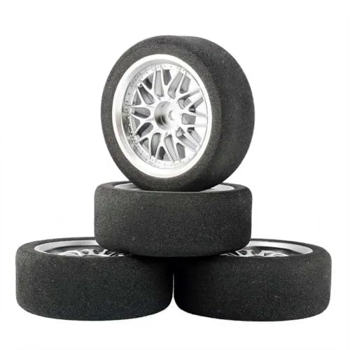 IVLAZLRG 1/10-Skala-Schwammreifen und Radfelgen mit 3-mm-Versatz und 12-mm-Sechserkrankungen kompatibel mit RC RC Racing Car-Modellen auf der Straße kompatibel(D Silver 4PCS) von IVLAZLRG