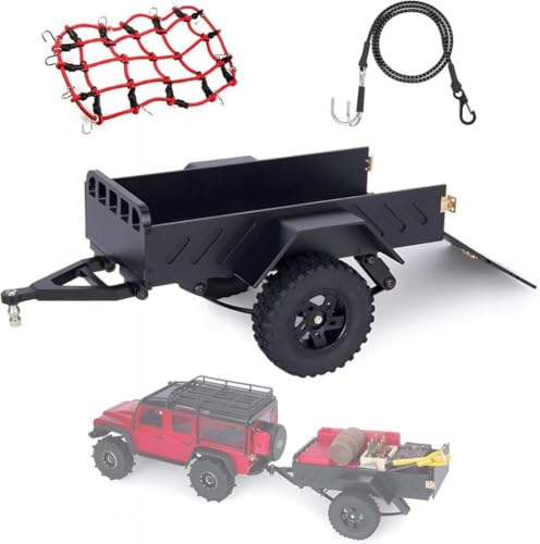 IVLAZLRG 1/18 Aluminium -Trailer mit kinetischem Winchriemen und Gepäcknetz kompatibel mit 1/18 1/24 RC Crawler K10 SCX24(Black) von IVLAZLRG