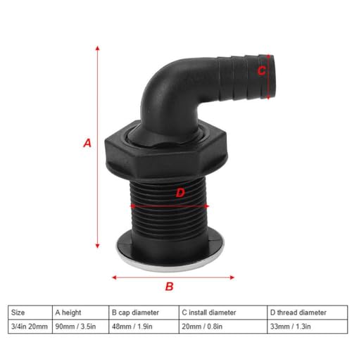 IVLAZLRG 3/4 -Zoll -20 -mm -Boots -Rumpf -Schlauchanschluss für Bootsübergänge Fischbrunnen Eiskisten und Yachten(Curve) von IVLAZLRG