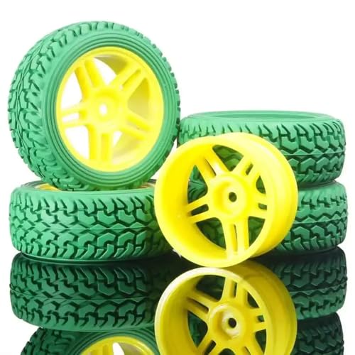 IVLAZLRG 4 Teile RC Rally-Reifen und Radfelgen kompatibel mit 1/16 On-Road-Rallye-Autos(Green) von IVLAZLRG