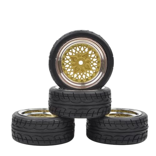 IVLAZLRG 4pcs 1/10 Skala RC Drift Car Hard Tire 12mm Sechskanträder kompatibel mit auf Straßen Touring Racing -Models(6600088(Gold) 4pcs) von IVLAZLRG