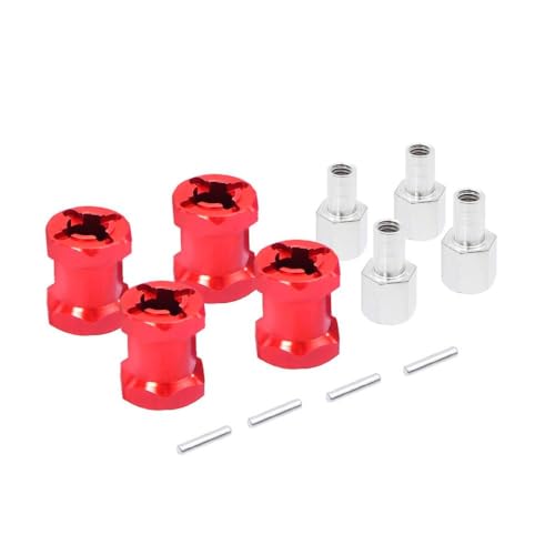 IVLAZLRG 4pcs Aluminium 12mm Sechskantrad -Hub -Antriebsadapter 15 mm 20 mm 25 mm Verlängerungskombiner für 1 10 Skala RC Car Crawler kompatibel mit verschiedenen Modellen wie SCX 10(Red 12mm) von IVLAZLRG