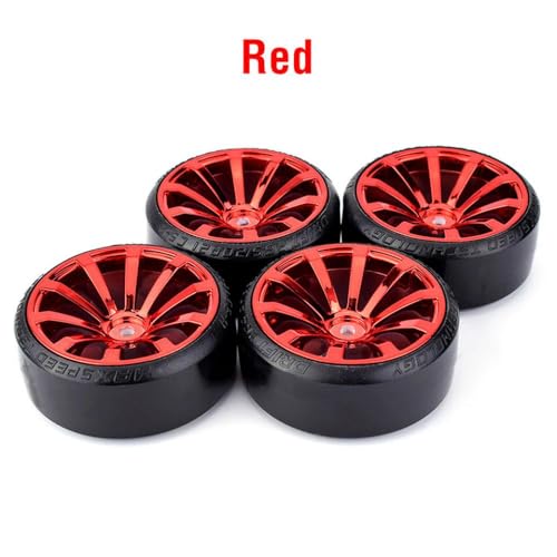 IVLAZLRG 4pcs Driftreifenräder mit hartem Muster 12mm Sechskant kompatibel mit 1:10 RC auf Straßenrennfahrzeugen(Red) von IVLAZLRG