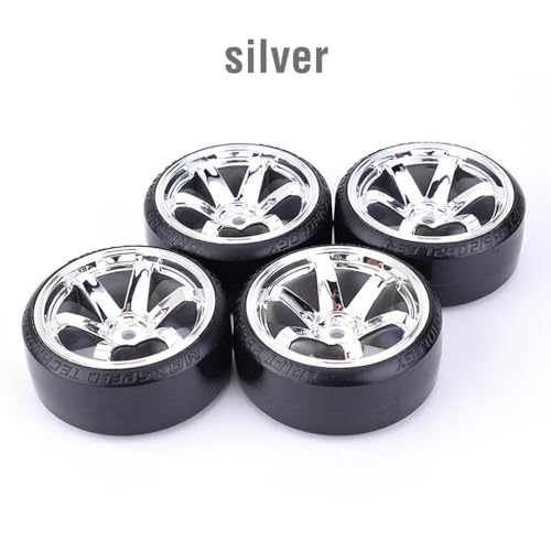 IVLAZLRG 4pcs Driftreifenräder mit hartem Muster 12mm Sechskant kompatibel mit 1:10 RC auf Straßenrennfahrzeugen(Silver) von IVLAZLRG