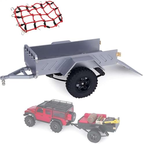 IVLAZLRG Aluminium -Trailer 1/18 RC mit Gepäcknetz für 1/18 und 1/24 RC kompatibel mit K10 SCX24 FMS 1/18(Grey) von IVLAZLRG
