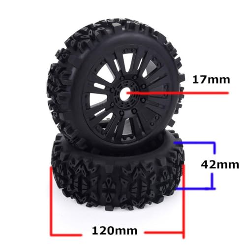 IVLAZLRG RC -Räder und Reifen Set 2pcs Gummi 170 mm 155 mm 150 mm 120 mm 17 mm Hub -Hub kompatibel mit 1/8 -Skala -RC -Autos Truggies(8065) von IVLAZLRG