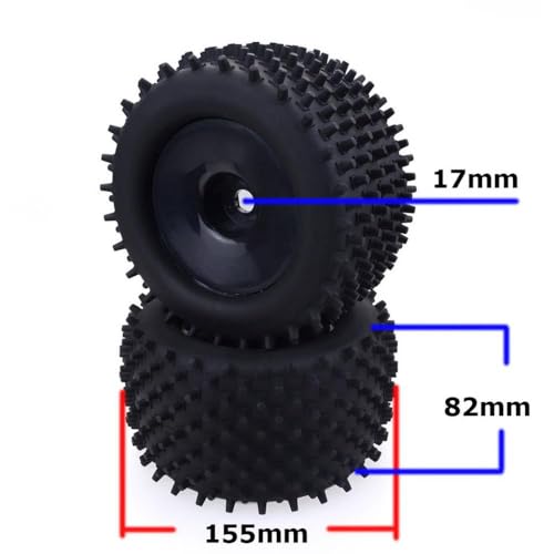 IVLAZLRG RC -Räder und Reifen Set 2pcs Gummi 170 mm 155 mm 150 mm 120 mm 17 mm Hub -Hub kompatibel mit 1/8 -Skala -RC -Autos Truggies(8173) von IVLAZLRG
