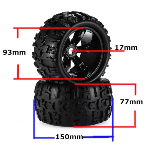 IVLAZLRG RC -Räder und Reifen Set 2pcs Gummi 170 mm 155 mm 150 mm 120 mm 17 mm Hub -Hub kompatibel mit 1/8 -Skala -RC -Autos Truggies(8477) von IVLAZLRG