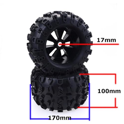 IVLAZLRG RC -Räder und Reifen Set 2pcs Gummi 170 mm 155 mm 150 mm 120 mm 17 mm Hub -Hub kompatibel mit 1/8 -Skala -RC -Autos Truggies(8483) von IVLAZLRG