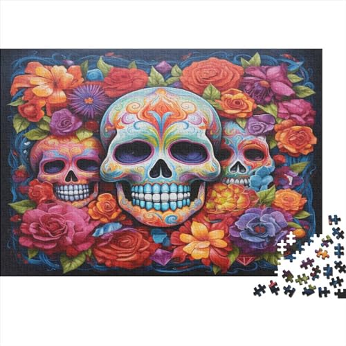 Colorful Flowers Skull 500 Teile Erwachsenen Puzzle Farbenfrohes Puzzles Für Erwachsene in Bewährter Qualität Gift Puzzle Impossible Puzzles DIY Kit Lernspiel Spielzeug Geschenk 500pcs (52x38cm) von IVYARD