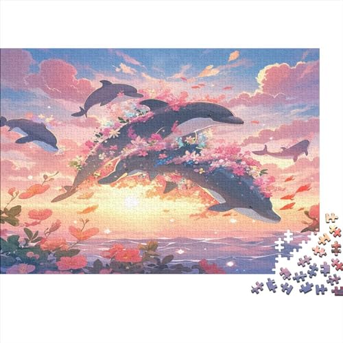 Cute Dolphin 1000 Teile Erwachsenen Puzzle Farbenfrohes Puzzles Für Erwachsene in Bewährter Qualität Jigsaw Puzzle Impossible Puzzles DIY Kit Lernspiel Spielzeug Geschenk 1000pcs (75x50cm) von IVYARD