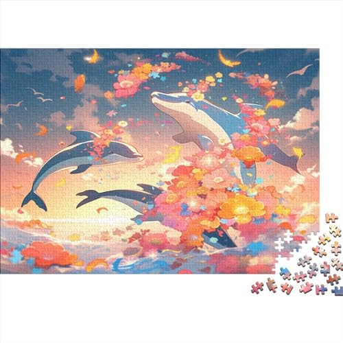 Cute Dolphin 500 Teile Erwachsene Puzzles Für Erwachsene Klassische Jigsaw Puzzle Puzzle Schwer Pädagogisches Spielzeug Geschicklichkeitsspiel Für Die Ganze Familie 500pcs (52x38cm) von IVYARD