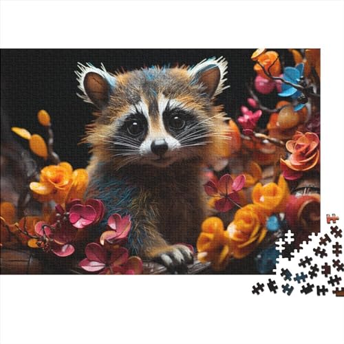 Raccoon in The Flowers 500 Teile Erwachsene Puzzles Für Erwachsene Klassische Colorful Style Puzzle Schwer Pädagogisches Spielzeug Geschicklichkeitsspiel Für Die Ganze Familie 500pcs (52x38cm) von IVYARD