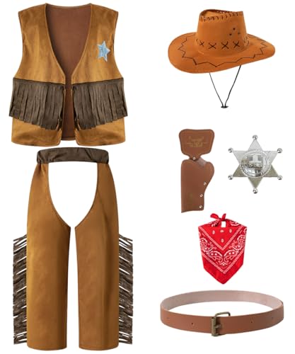 IWALUE Cowboy-Kostüm für Kinder und Kinder, Halloween-Kostüm, Cowboy-Kostüm, Cowboy-Kostüm, Bandana und Cowboyhut (Braun, 5-6 Jahre) von IWALUE