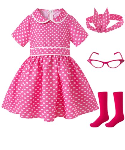 IWALUE Mädchen 1950er Vintage Kleid Retro Polka Dot Kleid mit Stirnband Brille und Socken, Pink, 5-6 Jahre IWALUE Mädchen 1950er Vintage Kleid Retro Polka Dot Kleid mit Stirnband Brille und Socken, Pink, 5-6 Jahre von IWALUE