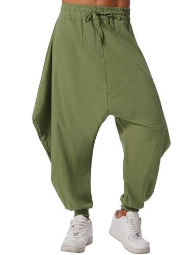 IWEMEK Baumwoll Hose Herren Lang Sommerhose, Vintage Bequeme Sommer Harenallee mit Seitentaschen, Lockere Tapered Hosen für Freizeit, Reisen und Streetstyle Armeegrün L IWEMEK Baumwoll Hose Herren Lang Sommerhose, Vintage Bequeme Sommer Harenallee mit Seitentaschen, Lockere Tapered Hosen für Freizeit, Reisen und Streetstyle Armeegrün L von IWEMEK