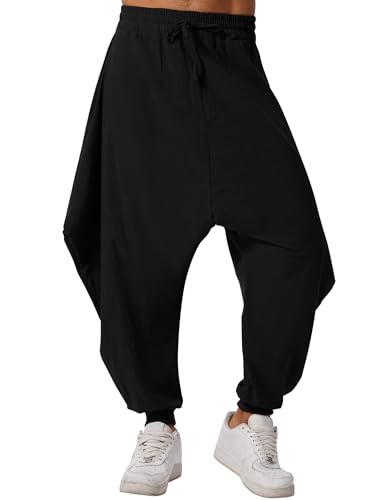 IWEMEK Baumwoll Hose Herren Lang Sommerhose, Vintage Bequeme Sommer Harenallee mit Seitentaschen, Lockere Tapered Hosen für Freizeit, Reisen und Streetstyle schwarz 5XL IWEMEK Baumwoll Hose Herren Lang Sommerhose, Vintage Bequeme Sommer Harenallee mit Seitentaschen, Lockere Tapered Hosen für Freizeit, Reisen und Streetstyle schwarz 5XL von IWEMEK