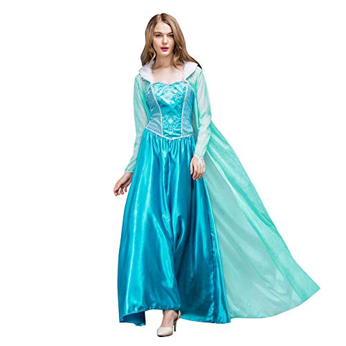 IWEMEK Damen Eiskönigin ELSA Kostüm Schneekönigin Prinzessin Kleid mit Umhang Erwachsene Halloween Karneval Fasching Kostüm Lange Tüll Ballkeid Märchen Verkleidung Cosplay Festlich Party Outfits L von IWEMEK