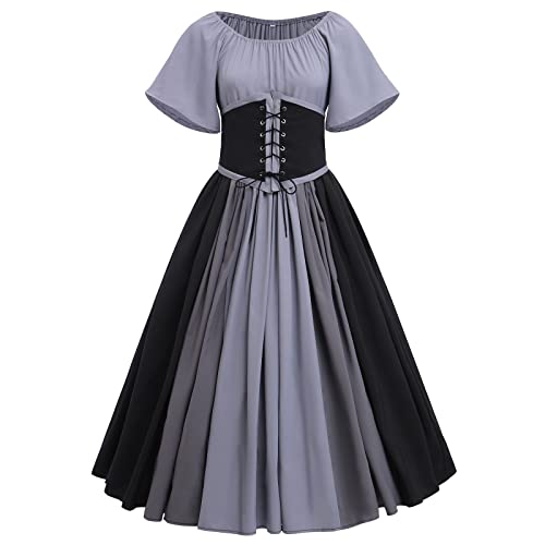 IWEMEK Gothic Kleidung Damen Mittelalter Kleid Lang Renaissance Viktorianisches Kostüm Retro Partykleid Halloween Karneval Vintage Korsettkleid mit ausgestellten Ärmeln grau M IWEMEK Gothic Kleidung Damen Mittelalter Kleid Lang Renaissance Viktorianisches Kostüm Retro Partykleid Halloween Karneval Vintage Korsettkleid mit ausgestellten Ärmeln grau M von IWEMEK