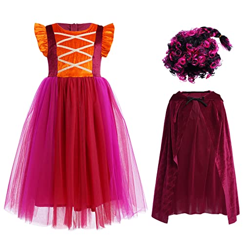 IWEMEK Hocus Pocus Kostüm Kinder Mary Sanderson Kostüm, Mädchen Hexenkostüm Fliegende Ärmel Samt Tüll Hexenkleid Kapuzenmantel Karneval Geburtstag Party Halloween Verkleidung Outfit Braune Perücke IWEMEK Hocus Pocus Kostüm Kinder Mary Sanderson Kostüm, Mädchen Hexenkostüm Fliegende Ärmel Samt Tüll Hexenkleid Kapuzenmantel Karneval Geburtstag Party Halloween Verkleidung Outfit Braune Perücke von IWEMEK