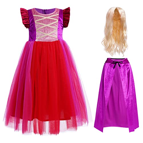 IWEMEK Hocus Pocus Kostüm Kinder Mary Sanderson Kostüm, Mädchen Hexenkostüm Fliegende Ärmel Samt Tüll Hexenkleid Kapuzenmantel Karneval Geburtstag Party Halloween Verkleidung Outfit Lila Perücke IWEMEK Hocus Pocus Kostüm Kinder Mary Sanderson Kostüm, Mädchen Hexenkostüm Fliegende Ärmel Samt Tüll Hexenkleid Kapuzenmantel Karneval Geburtstag Party Halloween Verkleidung Outfit Lila Perücke von IWEMEK
