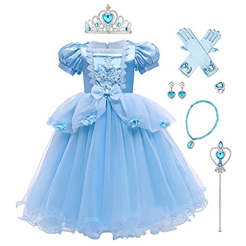 IWEMEK Mädchen Aschenputtel Kostüm Cinderella Prinzessin Kleid + Zubehör Märchen Cosplay Halloween Karneval Kostüme Weihnachten Festkleid Verkleidung Party Outfits #A: Cinderella Set 7-8 Jahre von IWEMEK
