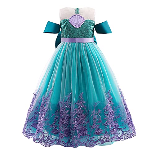 IWEMEK Mädchen Kleine Meerjungfrau Ariel Kostüm Prinzessin Kleid mit Zubehör Kinder Märchen Cosplay Weihnachten Halloween Karneval Verkleidung Kostüme Party Outfits Grün 4-5 Jahre von IWEMEK