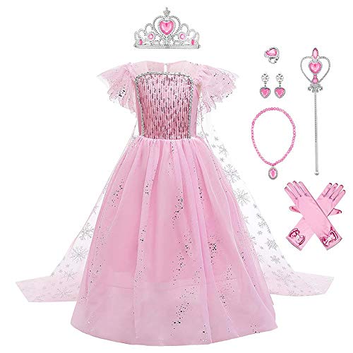 IWEMEK Mädchen-Kostüm, Prinzessin, Elsa, langes Kleid mit Umhang + Zubehör, Eiskönigin, 2 Kostüme, Karneval, Halloween, Weihnachten, Party-Kleider, Kindergeburtstag, Rosa, 7-8 Jahre IWEMEK Mädchen-Kostüm, Prinzessin, Elsa, langes Kleid mit Umhang + Zubehör, Eiskönigin, 2 Kostüme, Karneval, Halloween, Weihnachten, Party-Kleider, Kindergeburtstag, Rosa, 7-8 Jahre von IWEMEK