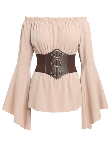 IWEMEK Piratenkostüm Damen Piratenhemd Renaissance Viktorianische Bauern Rüschen gesmokte Taille Boho Pirat Hemd mit Gürtel Mittelalter Off Shoulder Kurz Gothic Kleid Aprikose S IWEMEK Piratenkostüm Damen Piratenhemd Renaissance Viktorianische Bauern Rüschen gesmokte Taille Boho Pirat Hemd mit Gürtel Mittelalter Off Shoulder Kurz Gothic Kleid Aprikose S von IWEMEK