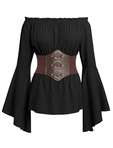 IWEMEK Piratenkostüm Damen Piratenhemd Renaissance Viktorianische Bauern Rüschen gesmokte Taille Boho Pirat Hemd mit Gürtel Mittelalter Off Shoulder Kurz Gothic Kleid schwarz L IWEMEK Piratenkostüm Damen Piratenhemd Renaissance Viktorianische Bauern Rüschen gesmokte Taille Boho Pirat Hemd mit Gürtel Mittelalter Off Shoulder Kurz Gothic Kleid schwarz L von IWEMEK
