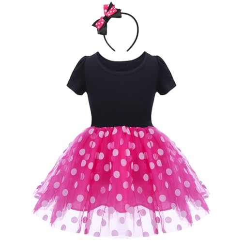 IWEMEK Säuglings Kleinkind Baby Mädchen Prinzessin Tüll Kleid Polka Dot Ballettkeider Trikot Tanzkleider Weihnachten Karneval Cosplay Kleid mit Maus Ohren Bowknot Partykleid Outfits Rosa 4 Jahre von IWEMEK