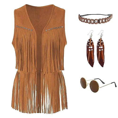 IWEMEK hippie kost�m damen fransenweste 60er 70er jahre disco outfit �rmellos weste gro�e gr��en faschingskost�m mit zubeh�r stirnband brille ohrringe karneval fasching braun c M IWEMEK hippie kost�m damen fransenweste 60er 70er jahre disco outfit �rmellos weste gro�e gr��en faschingskost�m mit zubeh�r stirnband brille ohrringe karneval fasching braun c M von IWEMEK