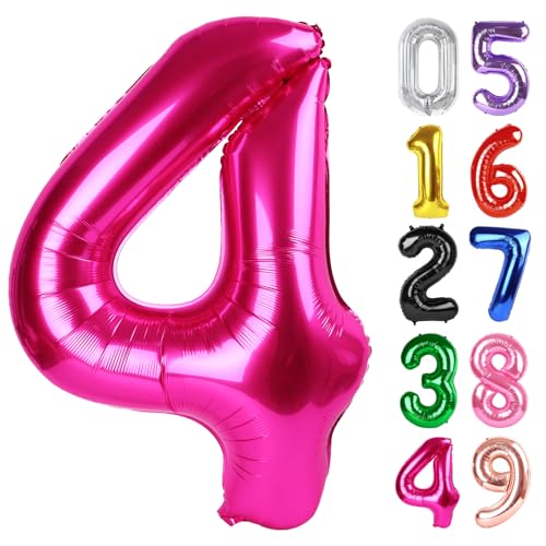 Hot Pink Luftballon Zahl 4 40 Zoll, 4 Geburtstag Party Dekorationen für Kinder, Riesen Glitzer 4 Form Folienballon für Partybedarf Hot Pink Luftballon Zahl 4 40 Zoll, 4 Geburtstag Party Dekorationen für Kinder, Riesen Glitzer 4 Form Folienballon für Partybedarf von IWERP