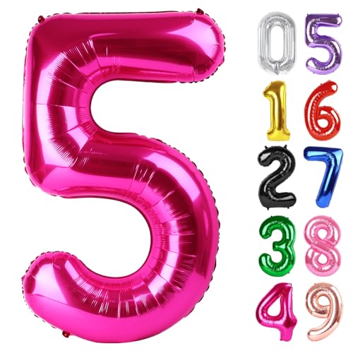 Hot Pink Luftballon Zahl 5 101.6 cm 5 Geburtstag Party Dekorationen für Kinder, Riesen Glitzer 5 Form Folienballon für Partybedarf Hot Pink Luftballon Zahl 5 101.6 cm 5 Geburtstag Party Dekorationen für Kinder, Riesen Glitzer 5 Form Folienballon für Partybedarf von IWERP