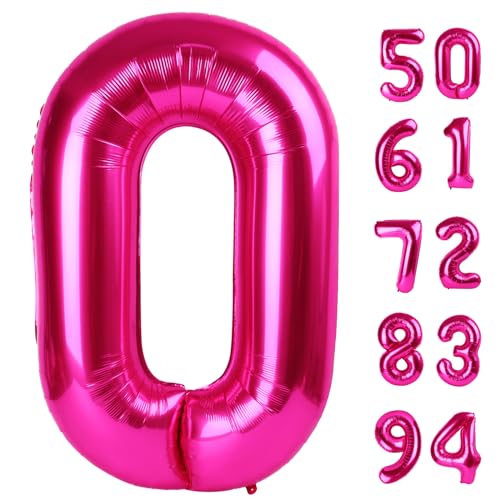 Hot Pink Zahlenballon 40 Zoll, 0 Zahlenballons, 10 20 30 40 50 Zahlen Ballon Geburtstagsdekorationen, Partyzubehör für Frauen von IWERP