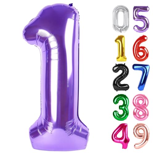 Lila Ballon Zahl 1 40 Zoll, 1. Geburtstag Ballon für Baby Junge Mädchen Kleinkind Erster Geburtstag Dekorationen, Glänzend Lila Party Supplies Lila Ballon Zahl 1 40 Zoll, 1. Geburtstag Ballon für Baby Junge Mädchen Kleinkind Erster Geburtstag Dekorationen, Glänzend Lila Party Supplies von IWERP