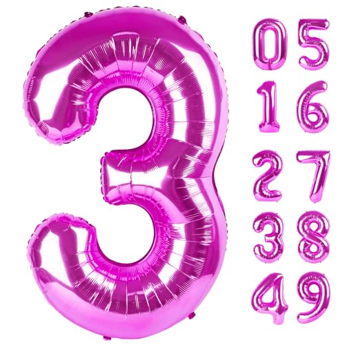 Rosy Purple 3 Ballon, Zahlenballons 101,6 cm, 3. Geburtstag Dekorationen für Kinder, Mädchen, Frauen, Partyzubehör für Partydekorationen, Zahl 3 Ballon Rosy Purple 3 Ballon, Zahlenballons 101,6 cm, 3. Geburtstag Dekorationen für Kinder, Mädchen, Frauen, Partyzubehör für Partydekorationen, Zahl 3 Ballon von IWERP