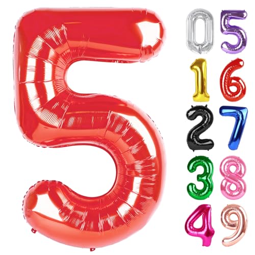 Rot Luftballon Zahl 5 40 Zoll, 5 Geburtstag Party Dekorationen für Kinder, Riesen Glitzer 5 Form Folienballon für Party Supplies Rot Luftballon Zahl 5 40 Zoll, 5 Geburtstag Party Dekorationen für Kinder, Riesen Glitzer 5 Form Folienballon für Party Supplies von IWERP