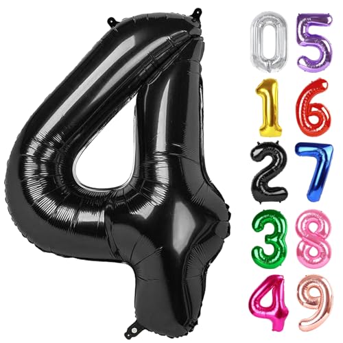 Schwarz Luftballon Zahl 4 40 Zoll, 4 Geburtstag Party Dekorationen für Kinder, Riesen Glitzer 4 Form Folienballon für Partybedarf Schwarz Luftballon Zahl 4 40 Zoll, 4 Geburtstag Party Dekorationen für Kinder, Riesen Glitzer 4 Form Folienballon für Partybedarf von IWERP